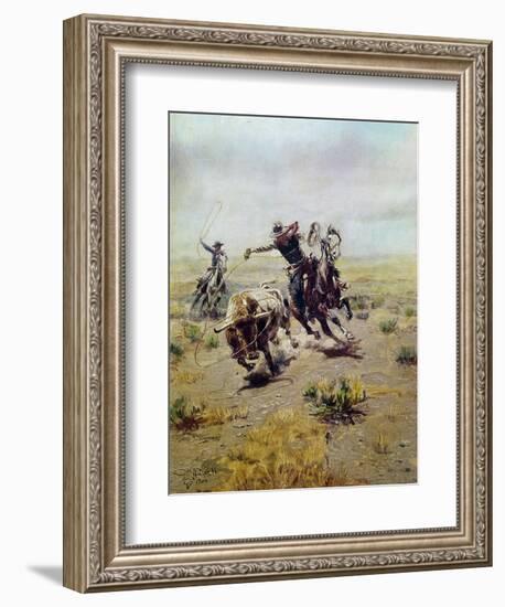 Cowboy Roping a Steer-Charles Marion Russell-Framed Giclee Print