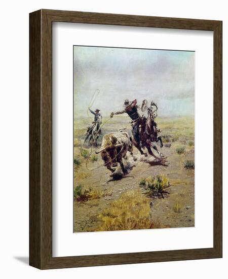 Cowboy Roping a Steer-Charles Marion Russell-Framed Giclee Print