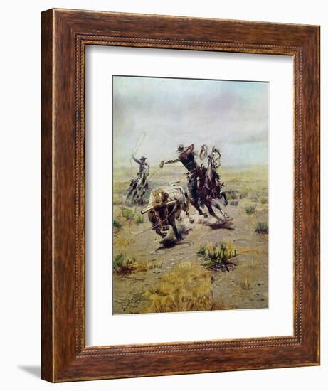 Cowboy Roping a Steer-Charles Marion Russell-Framed Giclee Print