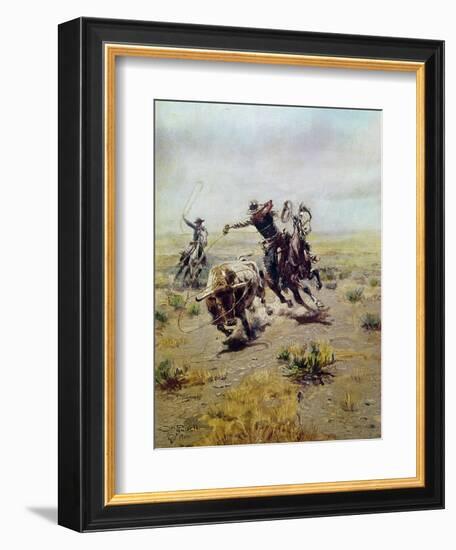 Cowboy Roping a Steer-Charles Marion Russell-Framed Giclee Print