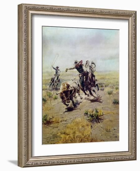 Cowboy Roping a Steer-Charles Marion Russell-Framed Giclee Print