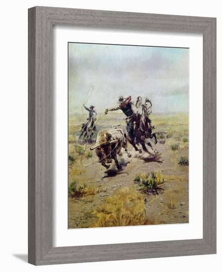 Cowboy Roping a Steer-Charles Marion Russell-Framed Giclee Print