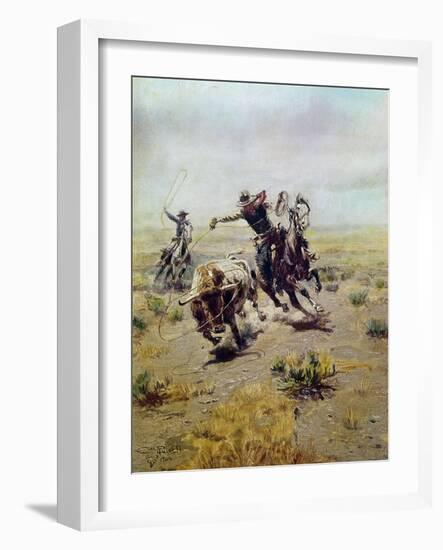 Cowboy Roping a Steer-Charles Marion Russell-Framed Giclee Print