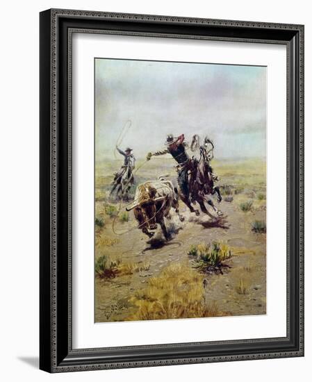 Cowboy Roping a Steer-Charles Marion Russell-Framed Giclee Print