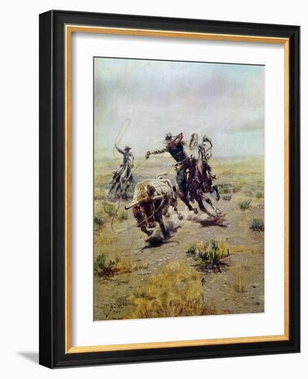 Cowboy Roping a Steer-Charles Marion Russell-Framed Giclee Print