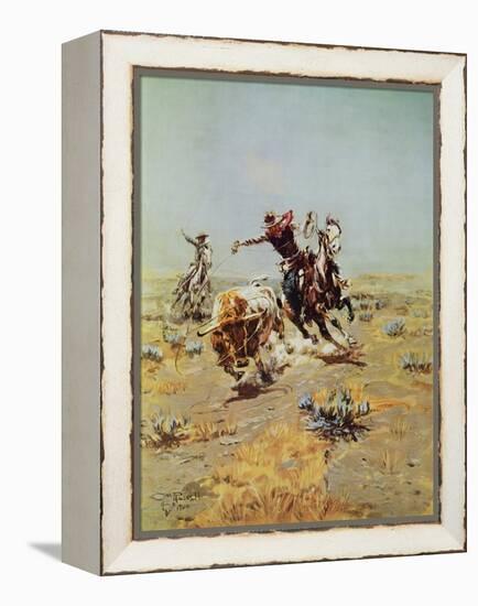 Cowboy Roping A Steer-Charles Marion Russell-Framed Stretched Canvas