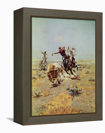 Cowboy Roping A Steer-Charles Marion Russell-Framed Stretched Canvas