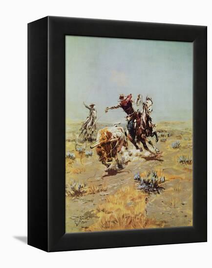 Cowboy Roping A Steer-Charles Marion Russell-Framed Stretched Canvas