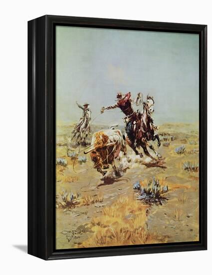 Cowboy Roping A Steer-Charles Marion Russell-Framed Stretched Canvas