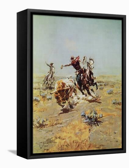 Cowboy Roping A Steer-Charles Marion Russell-Framed Stretched Canvas