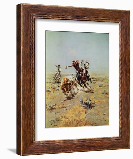 Cowboy Roping A Steer-Charles Marion Russell-Framed Art Print