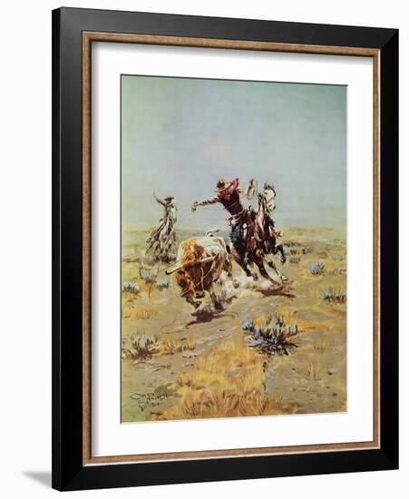 Cowboy Roping A Steer-Charles Marion Russell-Framed Premium Giclee Print