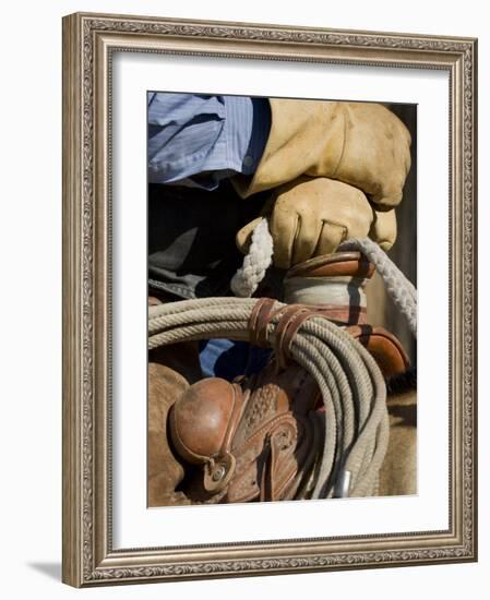 Cowboy's Gloved Hands, Ponderosa Ranch, Seneca, Oregon, USA-Wendy Kaveney-Framed Photographic Print