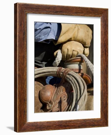 Cowboy's Gloved Hands, Ponderosa Ranch, Seneca, Oregon, USA-Wendy Kaveney-Framed Photographic Print