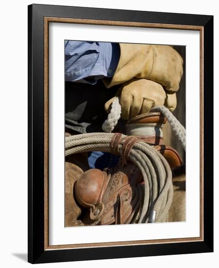 Cowboy's Gloved Hands, Ponderosa Ranch, Seneca, Oregon, USA-Wendy Kaveney-Framed Photographic Print