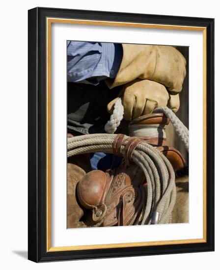 Cowboy's Gloved Hands, Ponderosa Ranch, Seneca, Oregon, USA-Wendy Kaveney-Framed Photographic Print