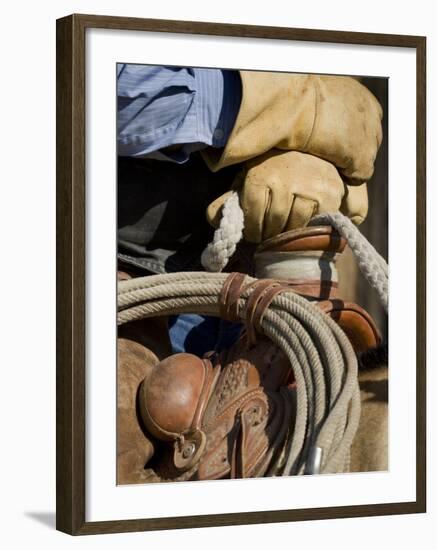 Cowboy's Gloved Hands, Ponderosa Ranch, Seneca, Oregon, USA-Wendy Kaveney-Framed Photographic Print