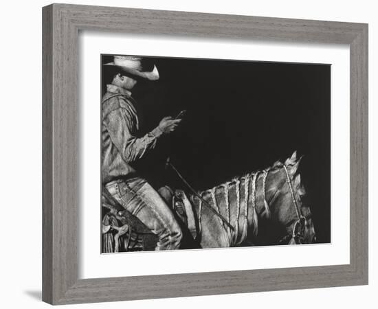 Cowboy Scratchboard II-Julie Chapman-Framed Art Print