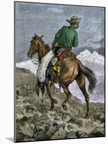 Cowboy Searching for Stray Cattle in the Rocky Mountains-null-Mounted Giclee Print