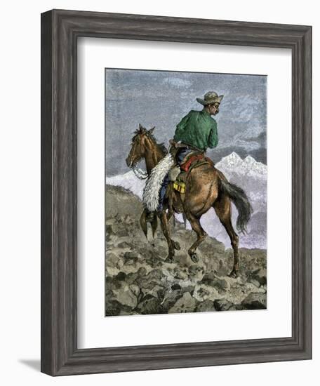 Cowboy Searching for Stray Cattle in the Rocky Mountains-null-Framed Giclee Print