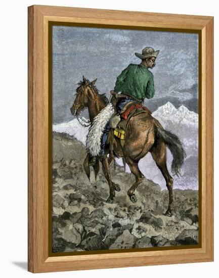 Cowboy Searching for Stray Cattle in the Rocky Mountains-null-Framed Premier Image Canvas