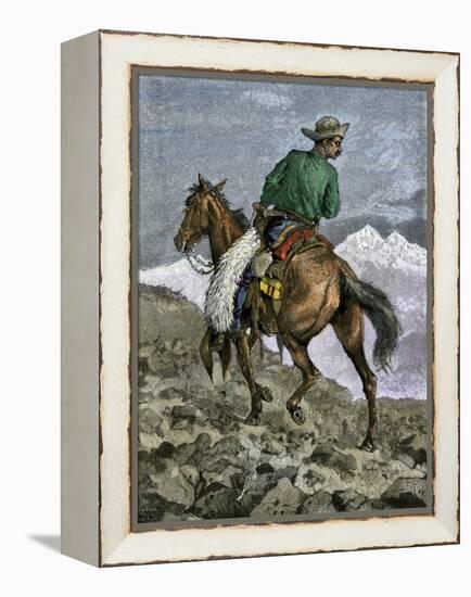 Cowboy Searching for Stray Cattle in the Rocky Mountains-null-Framed Premier Image Canvas