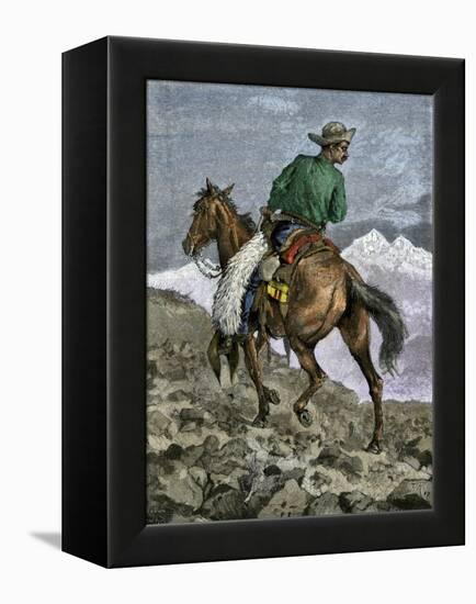 Cowboy Searching for Stray Cattle in the Rocky Mountains-null-Framed Premier Image Canvas