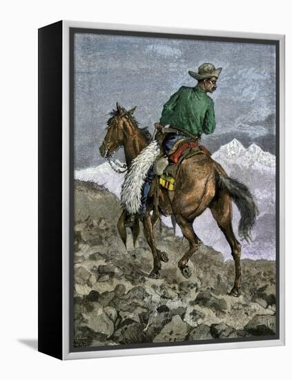 Cowboy Searching for Stray Cattle in the Rocky Mountains-null-Framed Premier Image Canvas