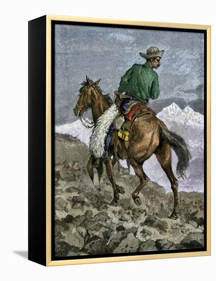 Cowboy Searching for Stray Cattle in the Rocky Mountains-null-Framed Premier Image Canvas