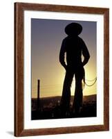Cowboy Silhouette, Ponderosa Ranch, Seneca, Oregon, USA-Darrell Gulin-Framed Photographic Print