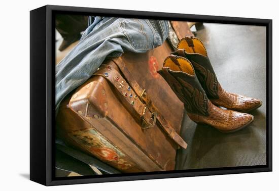Cowboy Snakeskin Boots and an Antique Suitcase, Santa Fe, New Mexico-Julien McRoberts-Framed Premier Image Canvas