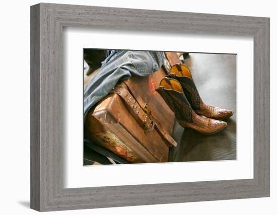 Cowboy Snakeskin Boots and an Antique Suitcase, Santa Fe, New Mexico-Julien McRoberts-Framed Photographic Print