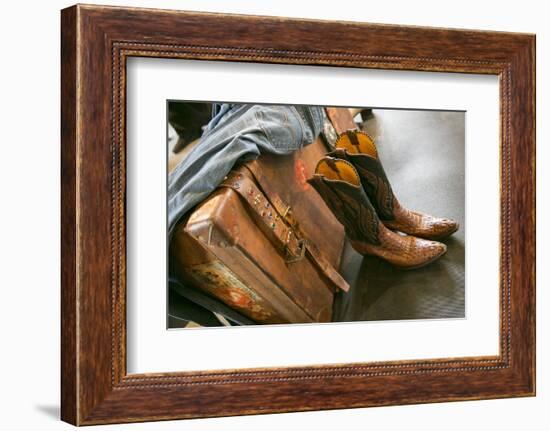 Cowboy Snakeskin Boots and an Antique Suitcase, Santa Fe, New Mexico-Julien McRoberts-Framed Photographic Print