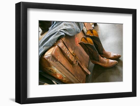 Cowboy Snakeskin Boots and an Antique Suitcase, Santa Fe, New Mexico-Julien McRoberts-Framed Photographic Print