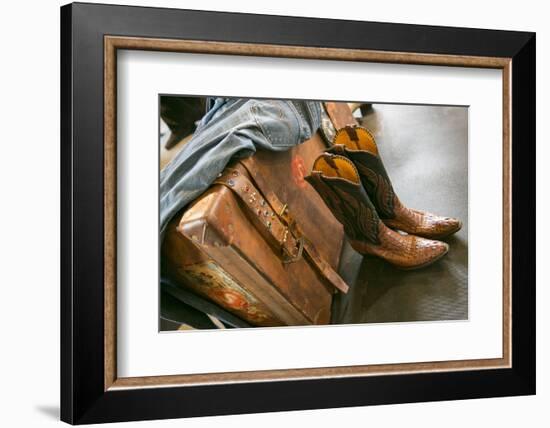 Cowboy Snakeskin Boots and an Antique Suitcase, Santa Fe, New Mexico-Julien McRoberts-Framed Photographic Print