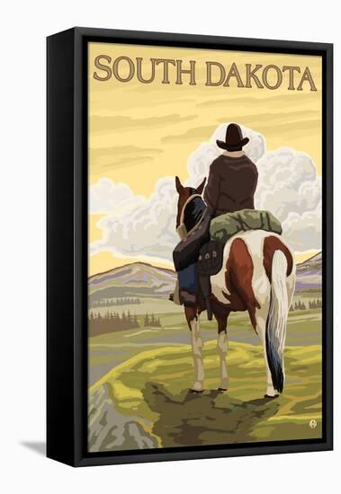 Cowboy - South Dakota-Lantern Press-Framed Stretched Canvas