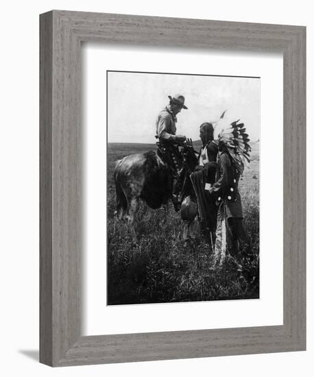 Cowboy Trading with Indians Using Sign Language - Tucumcari, NM-Lantern Press-Framed Premium Giclee Print