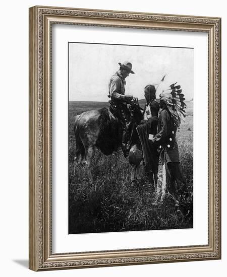 Cowboy Trading with Indians Using Sign Language - Tucumcari, NM-Lantern Press-Framed Art Print