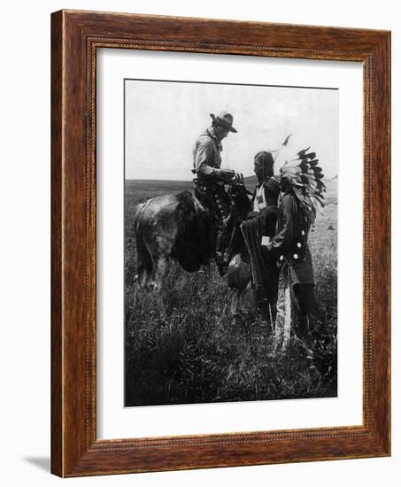 Cowboy Trading with Indians Using Sign Language - Tucumcari, NM-Lantern Press-Framed Art Print