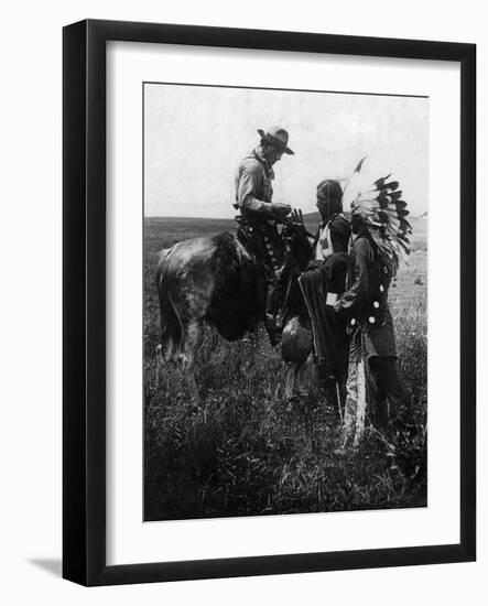 Cowboy Trading with Indians Using Sign Language - Tucumcari, NM-Lantern Press-Framed Art Print