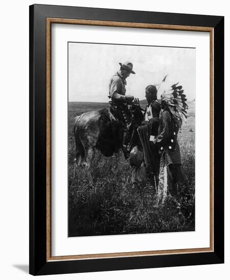 Cowboy Trading with Indians Using Sign Language - Tucumcari, NM-Lantern Press-Framed Art Print