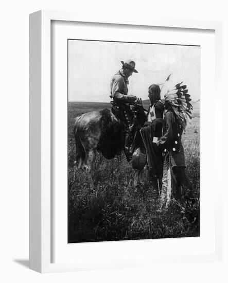 Cowboy Trading with Indians Using Sign Language - Tucumcari, NM-Lantern Press-Framed Art Print