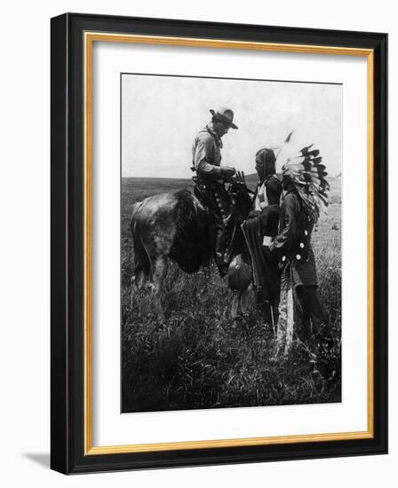 Cowboy Trading with Indians Using Sign Language - Tucumcari, NM-Lantern Press-Framed Art Print