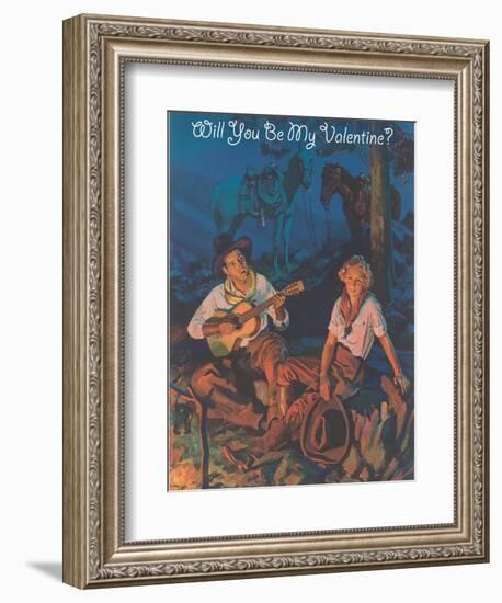 Cowboy Valentine, around the Campfire-null-Framed Art Print