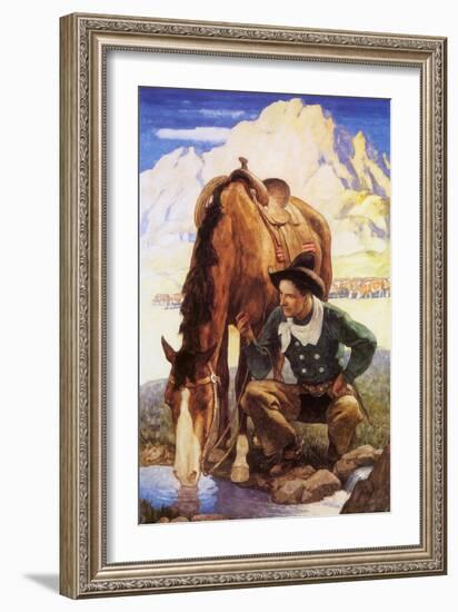 Cowboy Watering His Horse, 1937-Newell Convers Wyeth-Framed Giclee Print