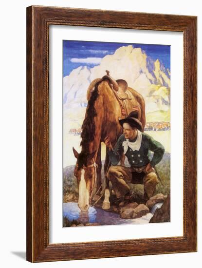 Cowboy Watering His Horse, 1937-Newell Convers Wyeth-Framed Giclee Print