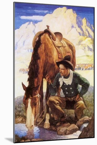 Cowboy Watering His Horse, 1937-Newell Convers Wyeth-Mounted Giclee Print