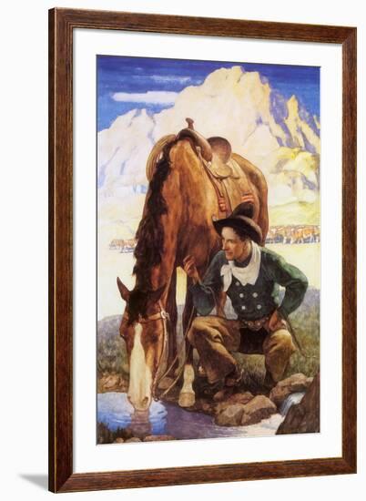 Cowboy Watering His Horse, 1937-Newell Convers Wyeth-Framed Giclee Print