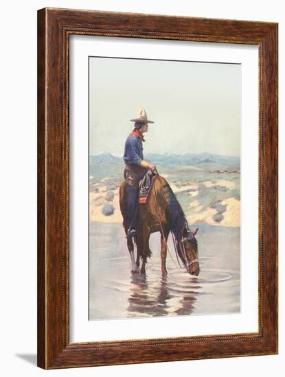 Cowboy Watering Horse-null-Framed Art Print