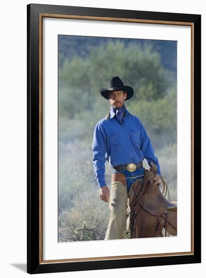 Cowboy with His Saddle-DLILLC-Framed Photographic Print